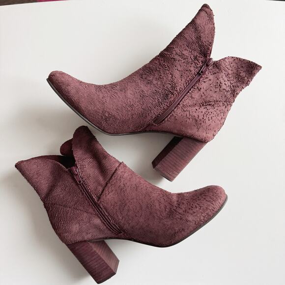 Seychelles Burgundy Tulip-Trim Prop Textured Leather Heeled Ankle Booties 8.5 - Picture 3 of 7